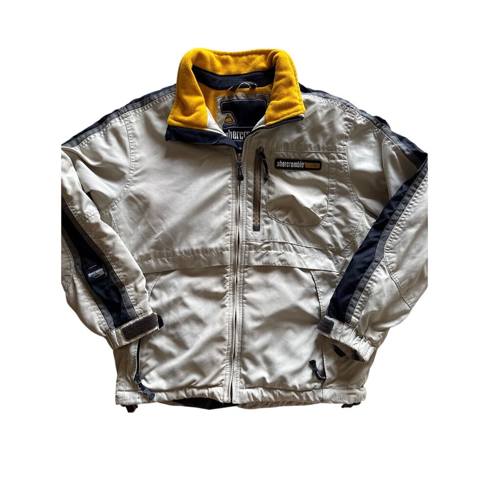 Vintage Y2K Abercrombie Kids L Fleece Lined Gray Blue Yellow Jacket 1892
